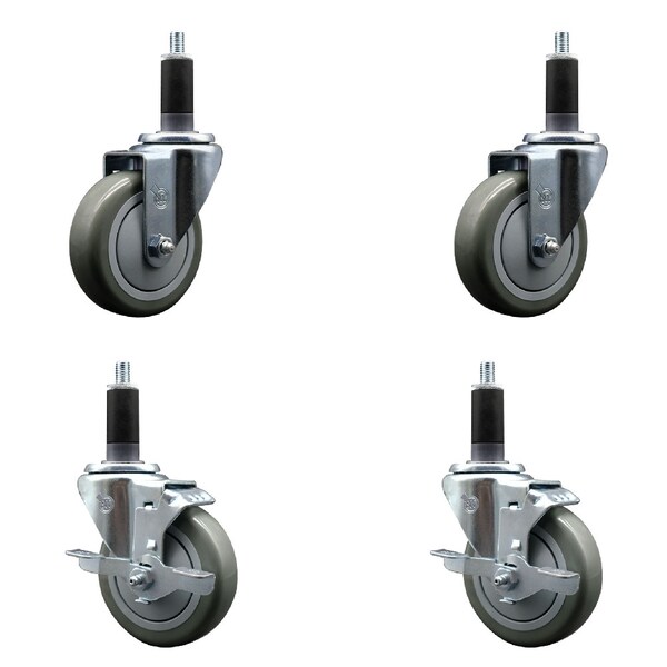 Service Caster 4'' SS Gray Poly Wheel Swivel 1-1/8'' Expanding Stem Caster Set 2 Brakes, 4PK SCC-SSEX20S414-PPUB-2-TLB-2-118 - main